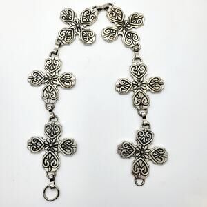 Silver Toned Heavyweight Cross Plate Engraved Medieval Chain-link Scrap Jewelry